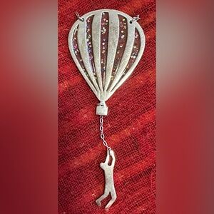 Vintage Silver Tone Multicolor Hot Air Balloon Pendant Charm Hanging Passenger